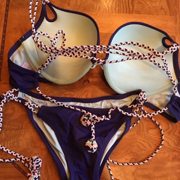 DARK BLUE Bikini with Rope Ties - Picture 7 of 11